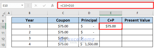 Coupon and principal amount Present Value convertible bond pricing model excel