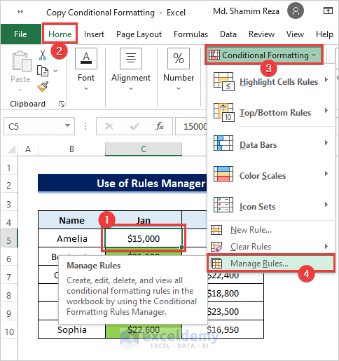 Manage conditional formatting rule