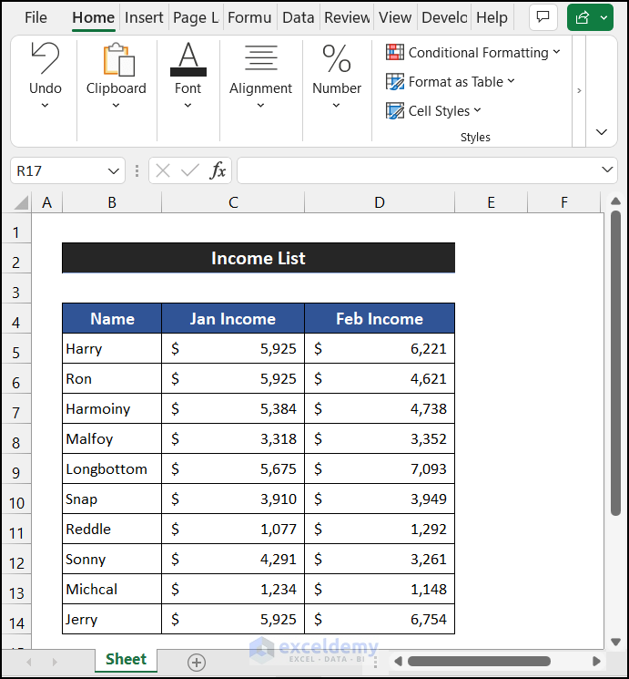 Representation of Excel File