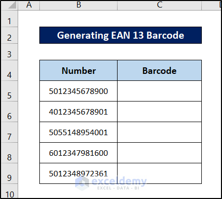dataset for ean 13 barcode generator excel