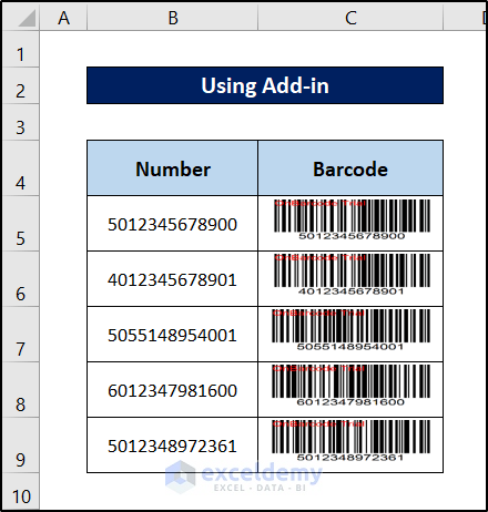 ean 13 barcode generator excel using add-in