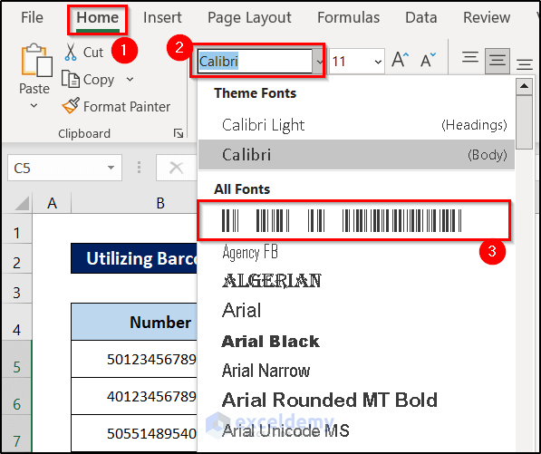 changing font style in ean 13 barcode generator excel