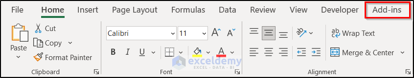 adding add-ins tab in Excel