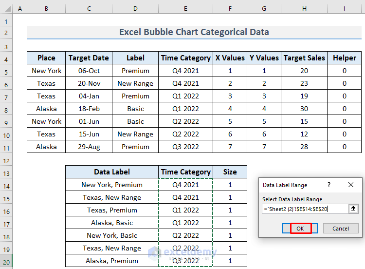 excel bubble chart categorical data step 6