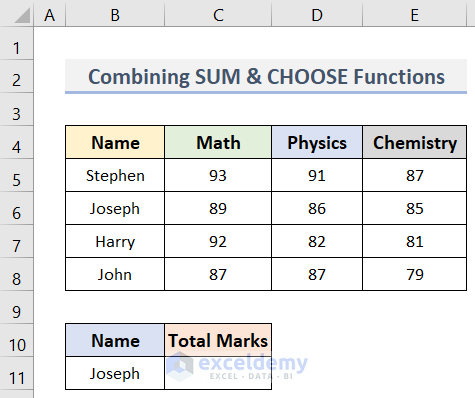Combination of Excel SUM & CHOOSE Functions with Array