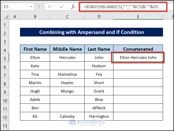 excel concatenate if condition by combining ampersand and if condition