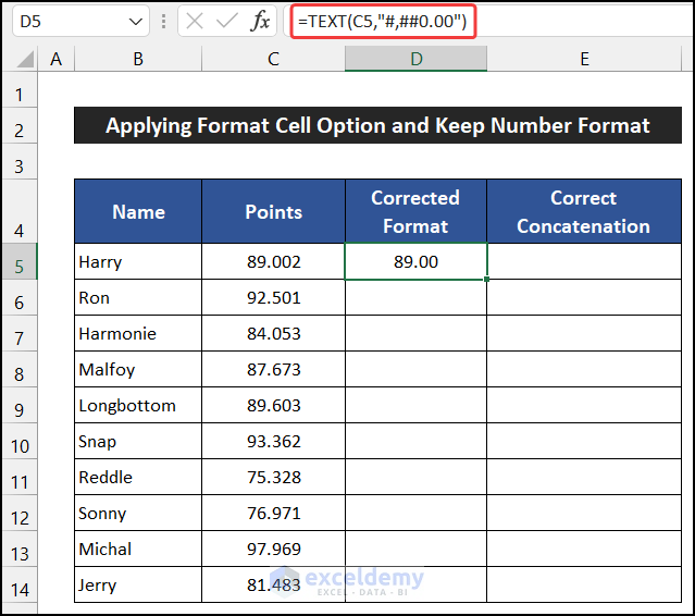 Using TEXT Function to Apply Format Cell Option to Keep Number Format