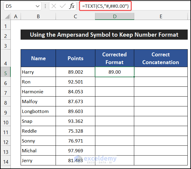 Applying TEXT Function Concatenate and Keep Number Format 