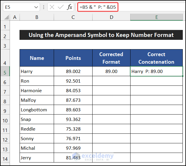 Using Ampersand Symbol to Keep Number Format and Concatenate the Cell Value