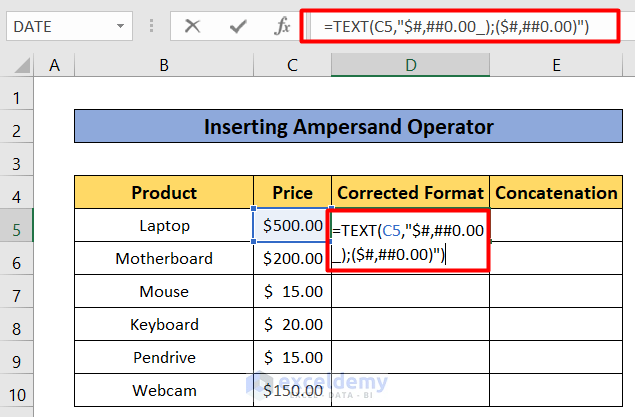 ampersand operator of excel concatenate keep text formatting