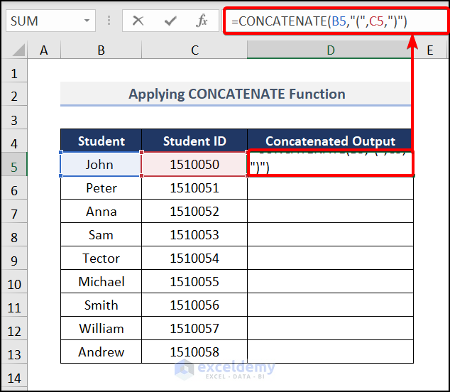 Applying CONCATENATE Function to concatenate number and text in excel