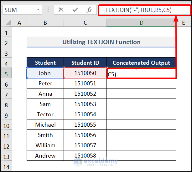 Utilizing TEXTJOIN Function to concatenate number and text in excel
