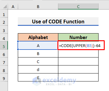 Convert Single Alphabet to Number in Excel