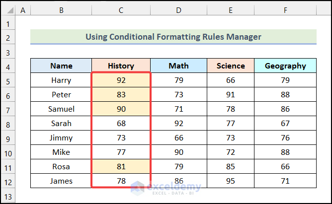 Using Conditional Formatting Rules Manager to copy conditional formatting color to another cell in Excel