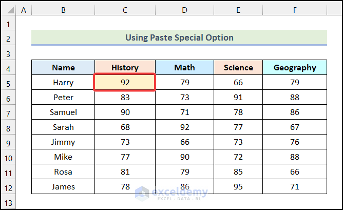Using Paste Special Option to copy conditional formatting color to another cell in Excel