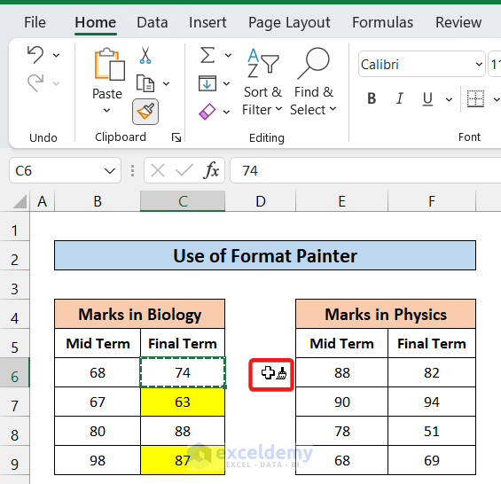 Utilizing Format Painter to Copy Conditional Format with Relative Cells in Excel