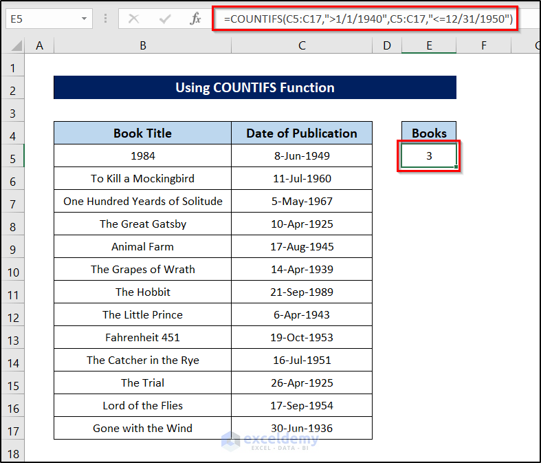 excel count date occurrences using countifs function for range application