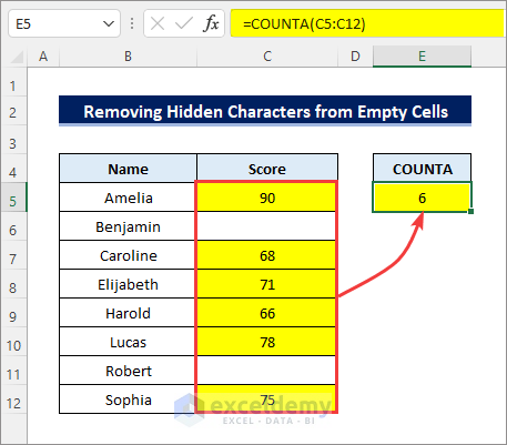 remove hidden characters for counta to work properly
