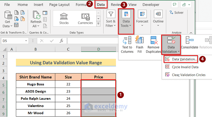 Using Data Validation option to Use Excel Formula Not to Exceed a Certain Value
