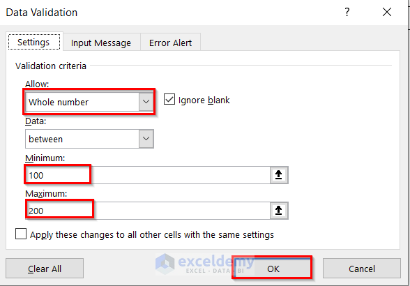 Data validation dialog box to Use Excel Formula Not to Exceed a Certain Value