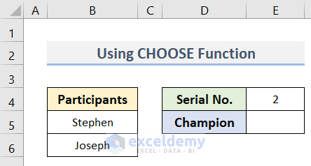 Select Between Two Values Using Formula with CHOOSE Function