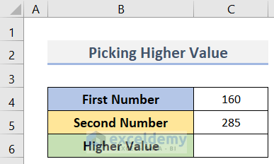 Apply Formula to Find Higher Value in Excel