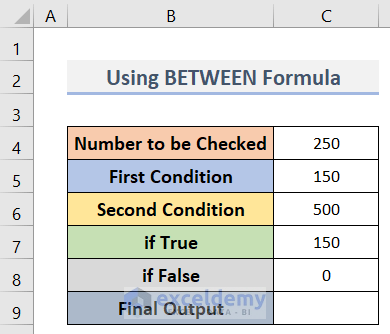Apply Excel BETWEEN Formula to Choose Between Two Values