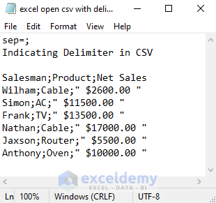 Indicate Delimiter in CSV File for Opening in Excel