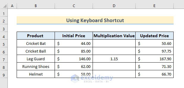 Keyboard Shortcut to Apply Paste Special for Multiplication