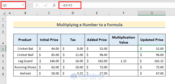 Apply Paste Special to a Formula for Multiplication