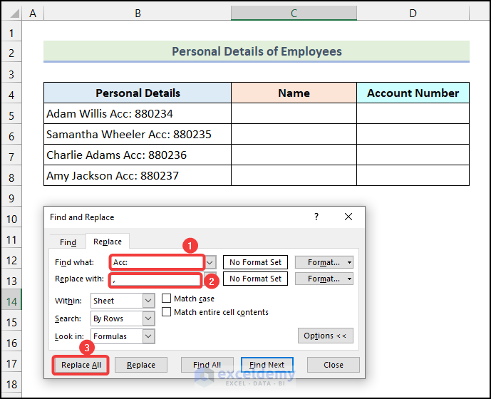 Using Find and Replace to apply Text to Columns Feature Using Word Delimiter in Excel