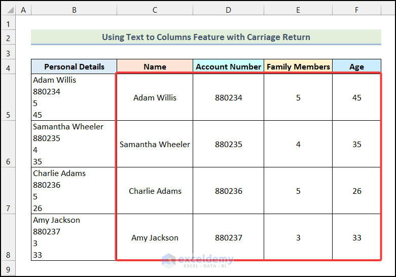 How to Use Text to Columns Feature with Carriage Return in Excel