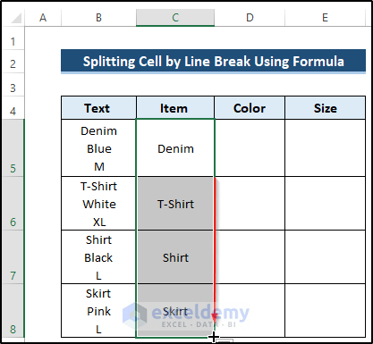 Split Cell by Line Break Using Formula in Excel