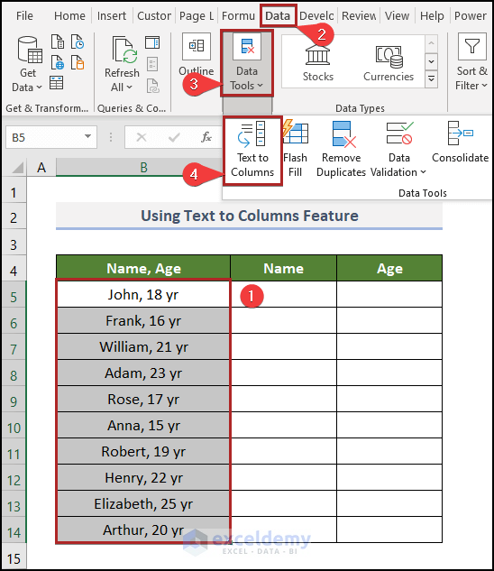 Using Text to Columns Feature