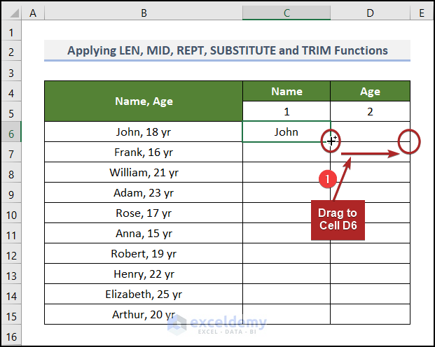 Using Fill Handle Tool to Copy the Formula to Convert Text to Columns without Overwriting in Excel