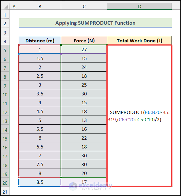 Applying SUMPRODUCT Function to do Trapezoidal Integration in Excel