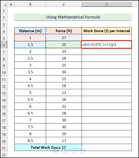 Using Mathematical Formula to do Trapezoidal Integration in Excel