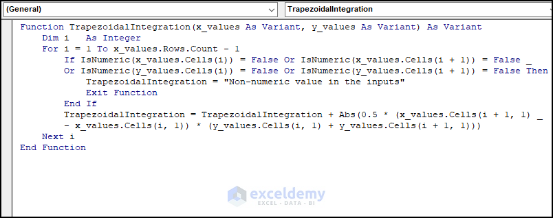 Writing VBA code to do Trapezoidal Integration in Excel