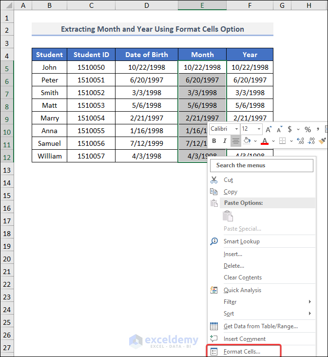 How to Extract Month and Year from Date in Excel