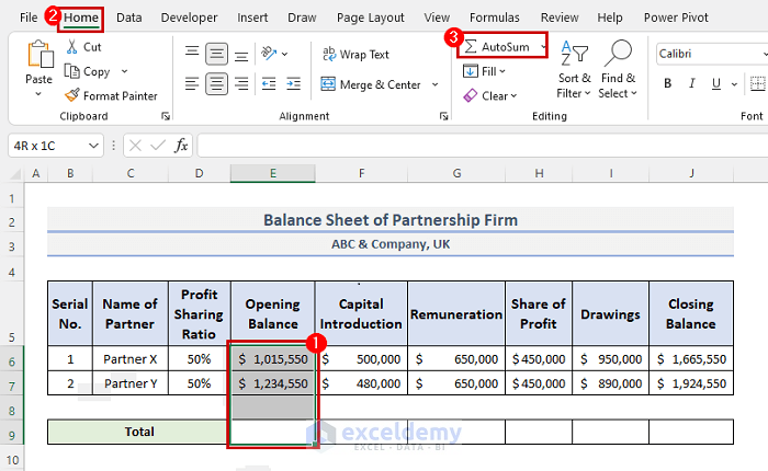 Total of Importance from Balance Sheet