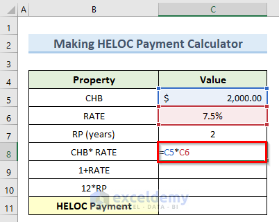 How to Make HELOC Payment Calculator Using Principal and Interest in Excel