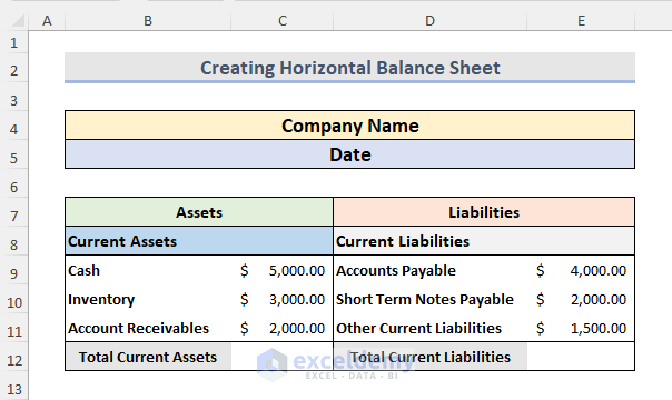 Input Current Assets & Current Liabilities Data