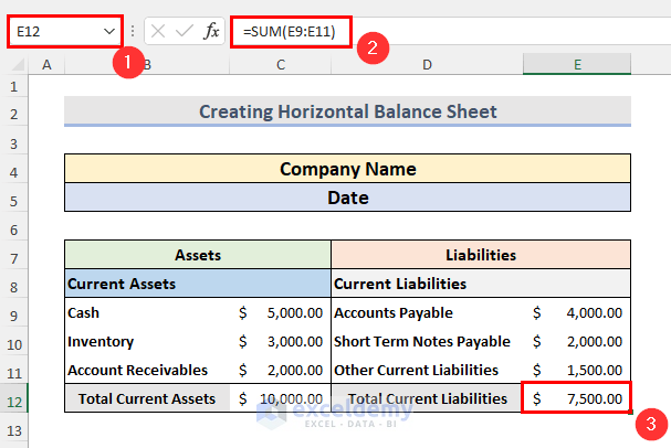 Calculate Total Current Assets & Total Current Liabilities