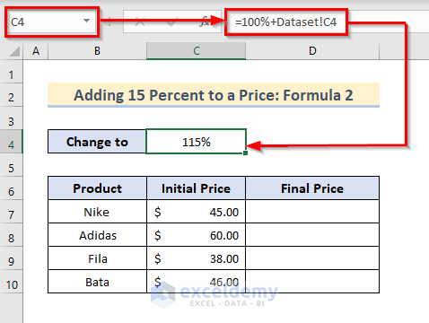 Adding 15% to a price formula 2