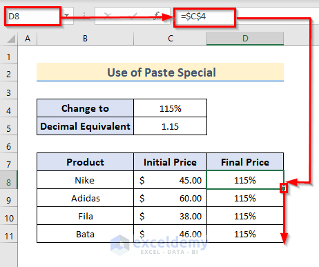 Use of paste special