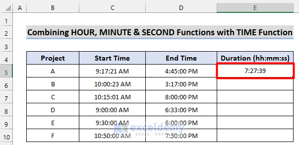 Combining HOUR, MINUTE & SECOND Functions with TIME Function
