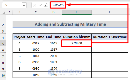 How to Add and Subtract Military Time in Excel