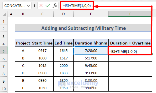 How to Add and Subtract Military Time in Excel