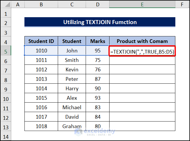 Utilizing TEXTJOIN Function to add comma at the end in Excel