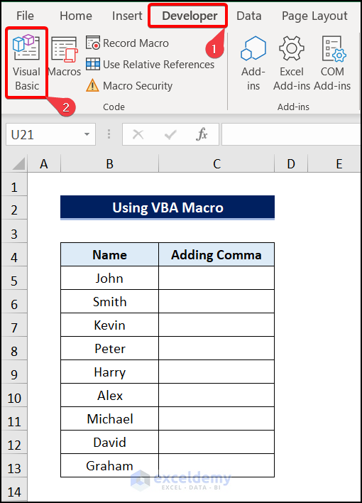 Applying VBA to Add Comma at the End in Excel